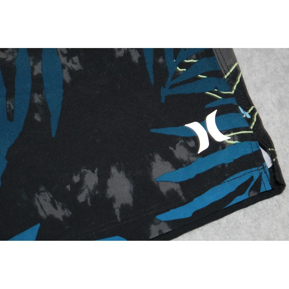 Hurley Swim Trunks Mens Medium Black Gray Blue Tie Dye Palm Leaf Board Shorts